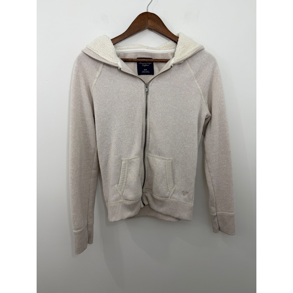 American Eagle Outfitters Sherpa Lined Full Zip Hooded Sweater Oatmeal Mens M
